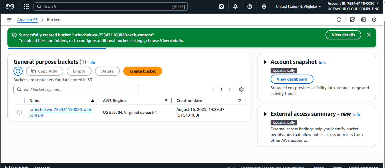 AWS S3 static website hosting screenshot